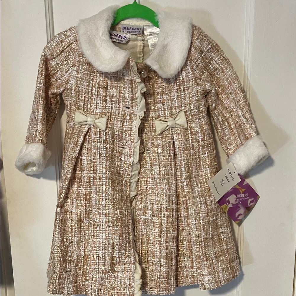 Blueberi Boulevard Cream Tweed Coat & Dress Set